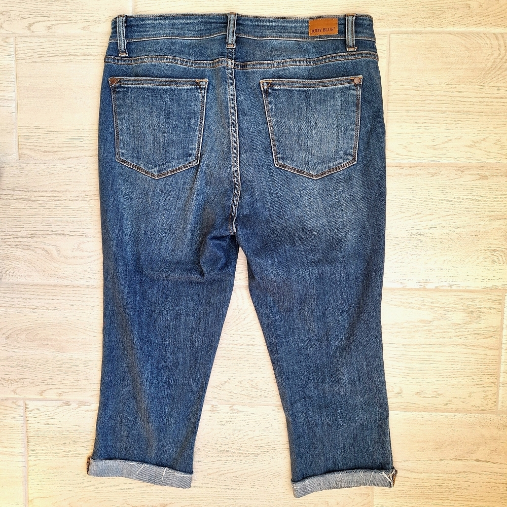Judy Blue Mid-Rise Skinny Capri Fit Jeans Medium Wash - Size 11/30 Raw Edge Cuff - Picture 5 of 8